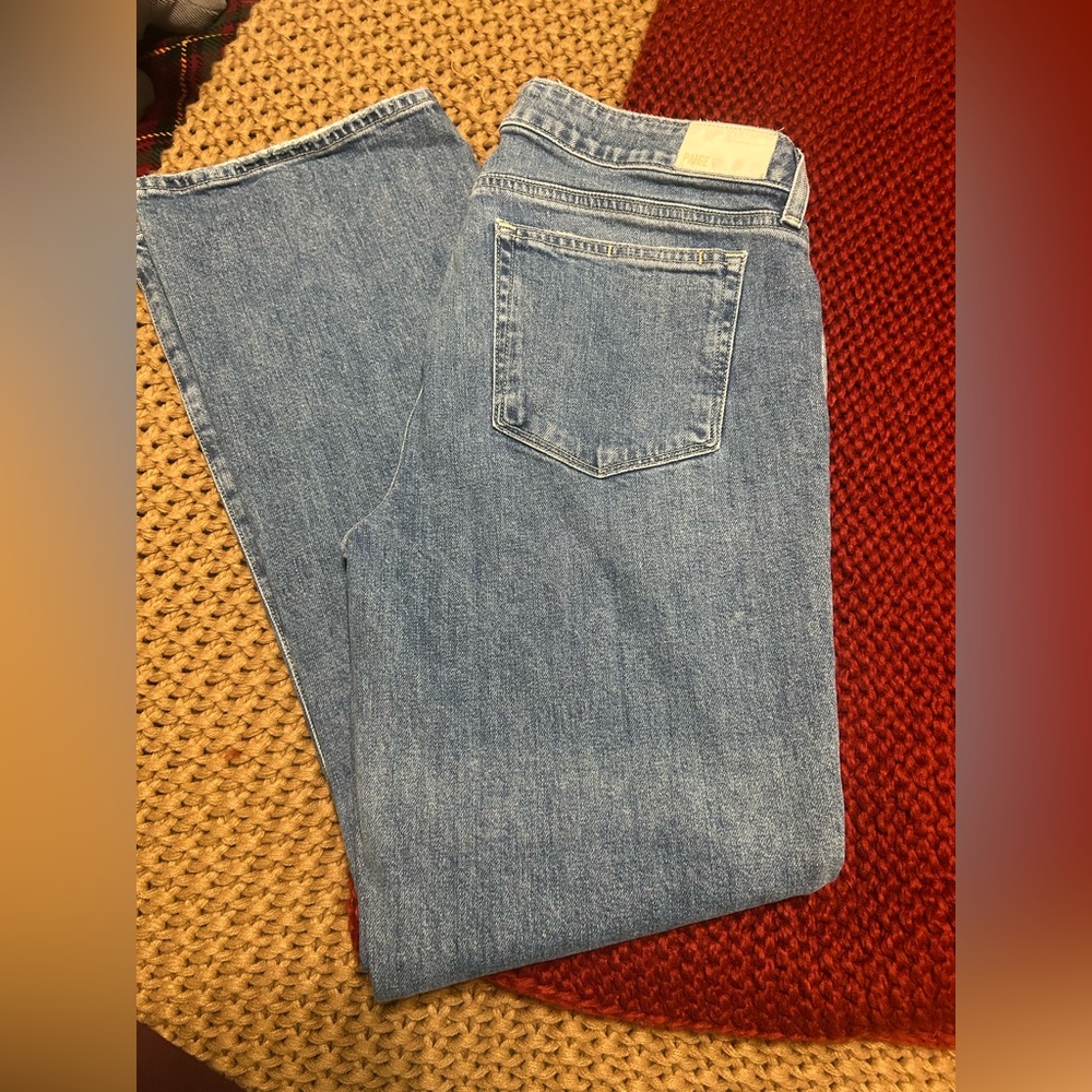 PAIGE Straight Leg Jeans in Light Blue Denim